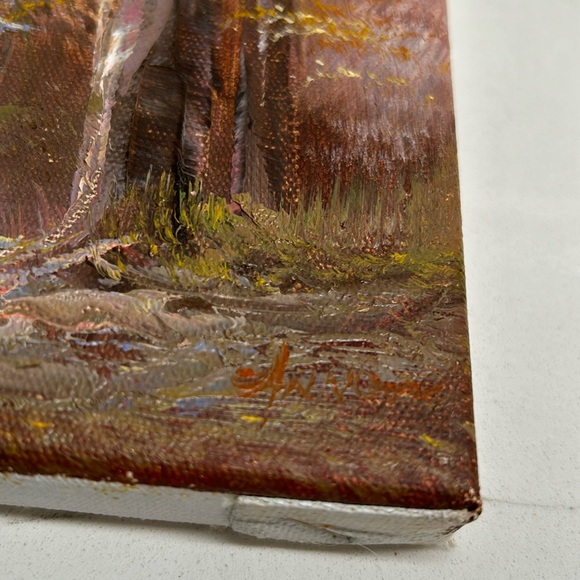 Vintage Signed Oil Painting Cabin In The Woods Measuring 10”x 8” - Picture 15 of 16